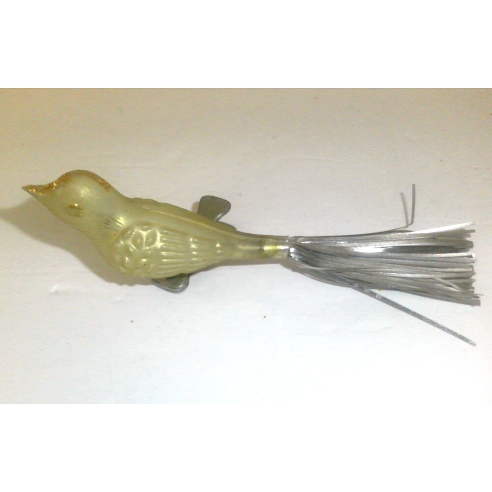 Gold Hard Plastic Clip-on Bird w/Spun Tail Christmas Tree Ornament 1960s